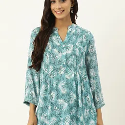 IX IMPRESSION Tropical Print Mandarin Collar Longline Top-picture-34