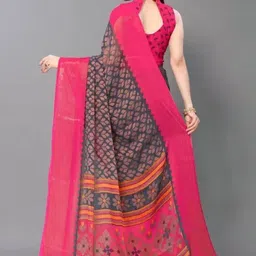 GHAN SALS Floral Printed Brasso Saree With Blouse Piece image 2