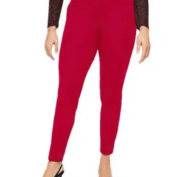 PATRORNA Dark Pink Mid Rise Slim Fit Carrot Trousers-image-2