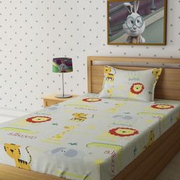 Myntra Elegant Homes Beige & Maroon Cartoon Characters 300 TC Single-picture-17