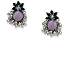 NAMAN ARTS Silver-Plated Artificial Stones Studded Circular Studs Earrings image 3