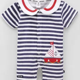 Little Folks Half Sleeves Romper With Boat Embroidery - Multicolor-picture-28