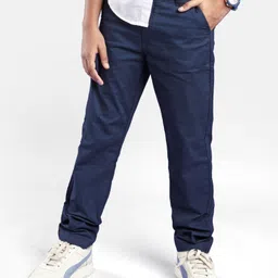 Pine Kids Full Length Cotton Elastane WovenSolid Trousers - Mid Blue-image-27