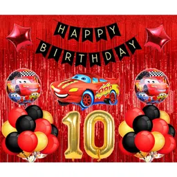 Surprise Decor Car Latex Mcqueen Car Theme 10th Birthday Decoration for Boys (Pack of 40, Red & Black)-image-2