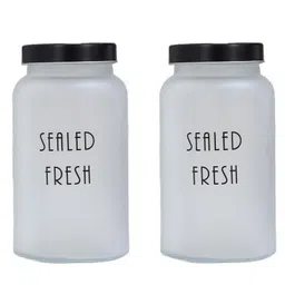 Femora Frosted Glass Jar for Kitchen Storage Black Lid, 1500 ml, Set Of 2-picture-3