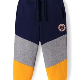 Babyhug Terry Knit Full Length Cut & Sew Pattern Lounge Pants - Navy Blue & Yellow-picture-45