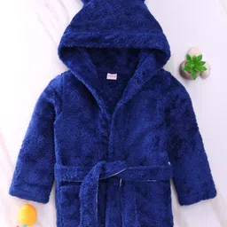 Babyhug Velour  Knit Full Sleeves Hooded Bath Robe With Ear Flaps - Navy Blue-image-19
