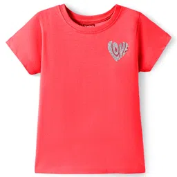 Pine Kids Cotton Knit Half Sleeves T-Shirt with Glitter Text Print - Red-picture-30