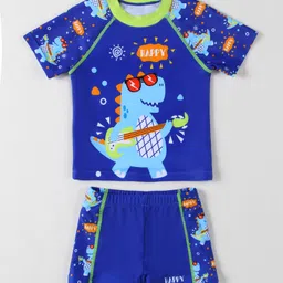 Babyhug Half Raglan Sleeves Two Piece Swimsuit With Dino Print - Blue-picture-28
