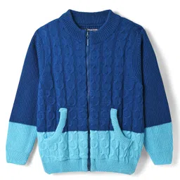 Pine Kids Knit Full Sleeves Front Open Sweater with Kangaroo Pocket & Cable Knit Design - Blue-image-96