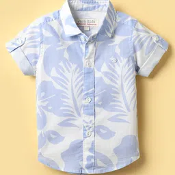 Jash Kids Cotton Woven Half Sleeves Shirt With Floral Print - Light Blue-picture-19