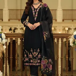 House of Pataudi Embroidered Pure Cotton Straight Kurta With Trouser & Dupatta-picture-58