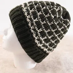 Pine Kids Knit Net Design Winter Cap - Dark Green image 2