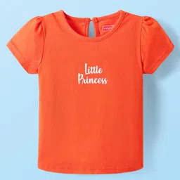 Babyhug Cotton Woven Hearts Printed Frock with Half Sleeves Inner Tee - White & Orange image 2