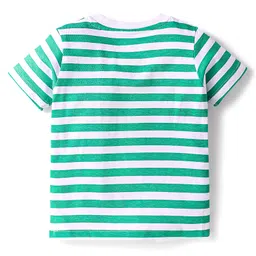 Babyhug Disney Single Jersey Knit Cut & Sew Dungaree & Half Sleeves Striped T-Shirt with Mickey Mouse Graphics - Multicolor image 3