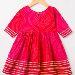 Teentaare Cotton Woven Three Fourth Sleeves Printed Kurti Gharara Set with Lace Detailing - Red image 3