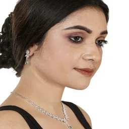 Gemron Jewel Rhodium-Plated Cubic Zirconia & American Diamond Studded Jewellery Set image 2