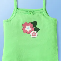 Babyoye Cotton Elastane Knit Sleeveless Slips With Floral & Heart Print Pack Of 3 - Green White & Yellow image 4