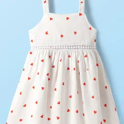 Babyhug Cotton Woven Hearts Printed Frock with Half Sleeves Inner Tee - White & Orange image 4
