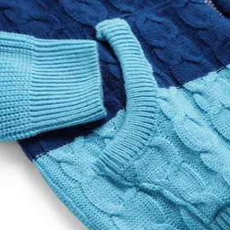 Pine Kids Knit Full Sleeves Front Open Sweater with Kangaroo Pocket & Cable Knit Design - Blue image 4
