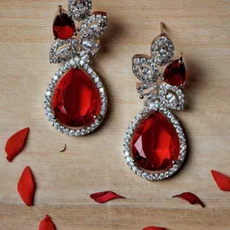 Moon Ron Rhodium-Plated Cubic Zirconia Studded Teardrop Shaped Drop Earrings image 4