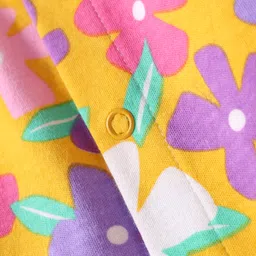 Babyhug 100% Cotton Knit Half Puffed Sleeves Front Open Romper with Headband & Floral Print - Yellow image 5