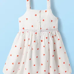 Babyhug Cotton Woven Hearts Printed Frock with Half Sleeves Inner Tee - White & Orange image 5