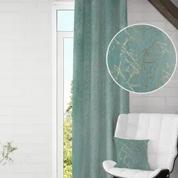 GEET CREATIONS Blue & Gold Abstract Velvet Room Darkening Door Curtain-image-75