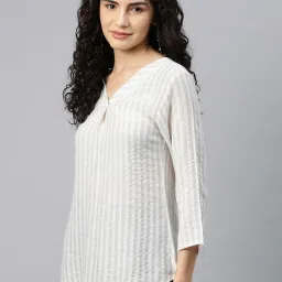 Cottinfab White Cotton Striped Top image 3