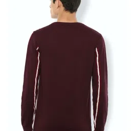Van Heusen Maroon Cotton Slim Fit Striped Sweatshirts image 2