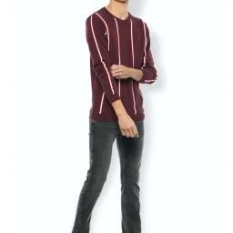 Van Heusen Maroon Cotton Slim Fit Striped Sweatshirts image 5