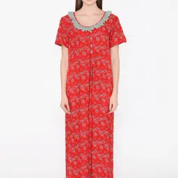 Clovia Red Floral Print Maternity Nighty-picture-20