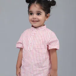 Biglilpeople Boys Pink & White Cotton Striped Shirts-image-40