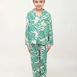 Biglilpeople Girls Green & White Cotton Printed Full Sleeves Nightsuits-picture-20