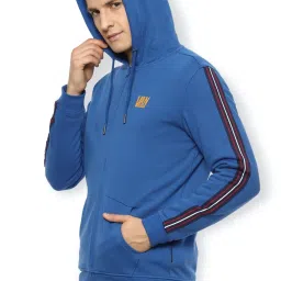 Van Heusen Blue Regular Fit Striped Hooded Sweatshirts image 3