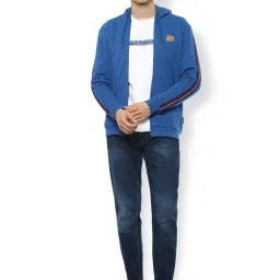 Van Heusen Blue Regular Fit Striped Hooded Sweatshirts image 5