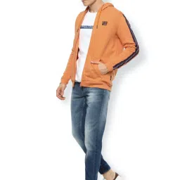 Van Heusen Orange Regular Fit Striped Hooded Sweatshirts image 5