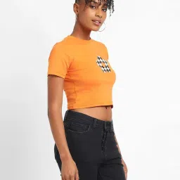 Forever 21 Orange Cotton Printed Crop Top image 3