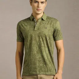 Louis Philippe Green Slim Fit Printed Polo T-Shirt-image-38