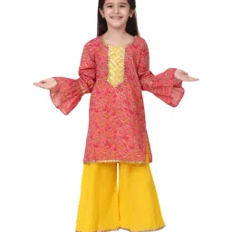BownBee Kids Yellow & Pink Cotton Printed Kurti & Palazzos-image-3