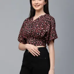 Style Quotient Women Red and Multi Animal Printed Polyester Regular Smart Casual Crop Top image 3