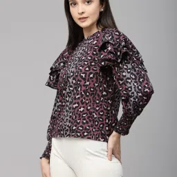 Style Quotient Women Purple and Black Polyester Animal Printed Regular Smart Casual Top image 3
