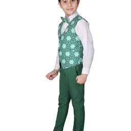 Pro-Ethic Style Developer Kids Green & White Floral Full Sleeves Shirt, Waistcoat, Pants with Bow image 3
