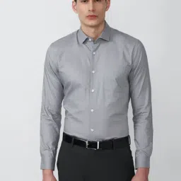 Peter England Elite Grey Cotton Slim Fit Checks Shirt-picture-37