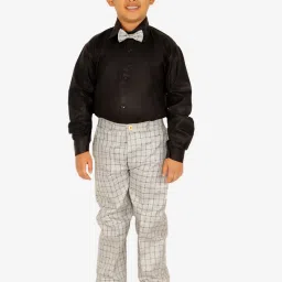 Pro-Ethic Style Developer Kids Light Grey & Black Checks Full Sleeves Shirt, Waistcoat, Pants with Bow image 3