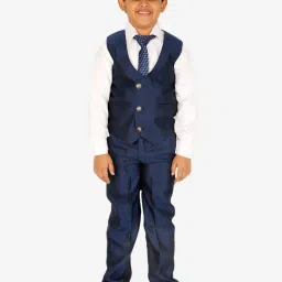 Pro-Ethic Style Developer Kids Navy & White Solid Full Sleeves Shirt, Waistcoat, Pants with Tie image 3