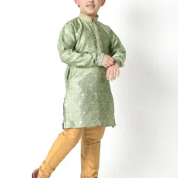 Pro-Ethic Style Developer Kids Light Green & Beige Printed Full Sleeves Kurta with Pyjamas image 3