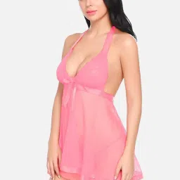 fims FIMS: Fashion is my Style Pink Lace Work Babydoll With Thong image 3