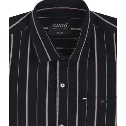 Cavio Boys Navy & White Cotton Striped Full Sleeves Shirt image 3