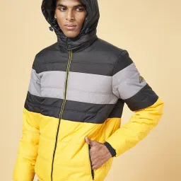 Urban Ranger by Pantaloons Mustard & Black Regular Fit Quilted Hooded Jacket image 3